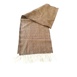 100% Cashmere Brown Herringbone Scarf With Fringe